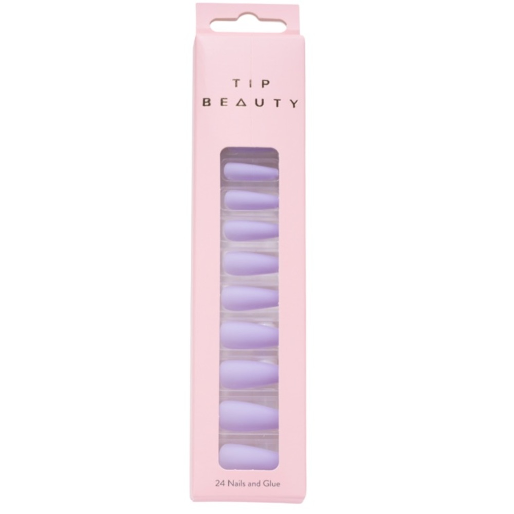 TIP BEAUTY Matte Lavender Nails And Glue Set, 24 Count, Lavender
